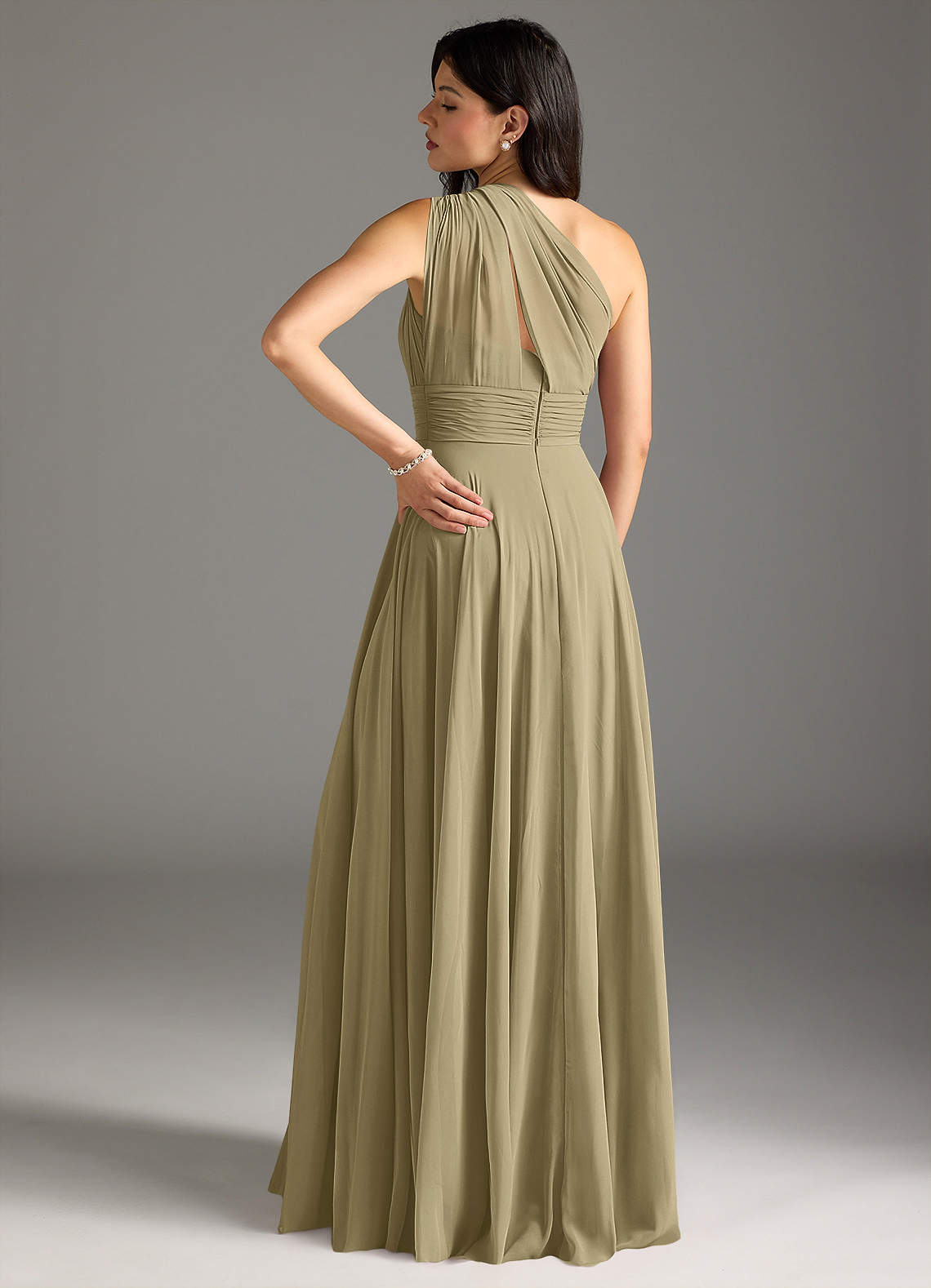 Charlize A-Line One-Shoulder Chiffon Bridesmaid Dress in Moss Green