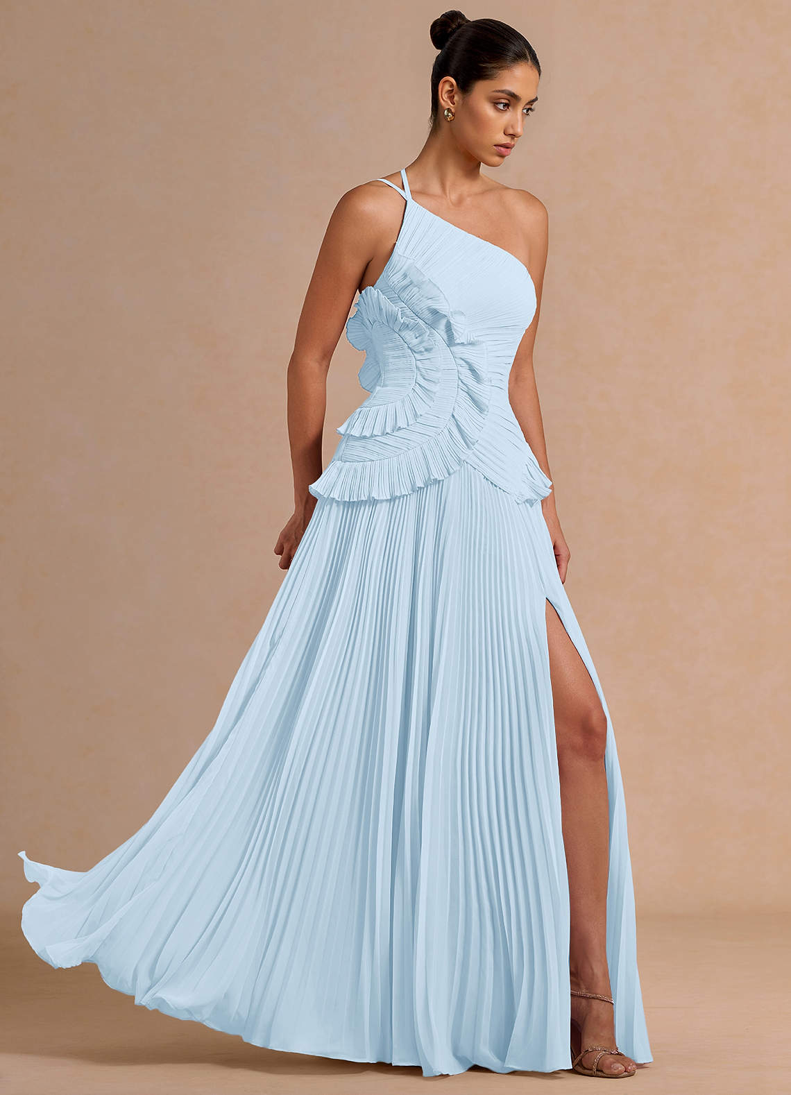 Melody A-Line One-Shoulder Chiffon Evening Dress in Sky Blue