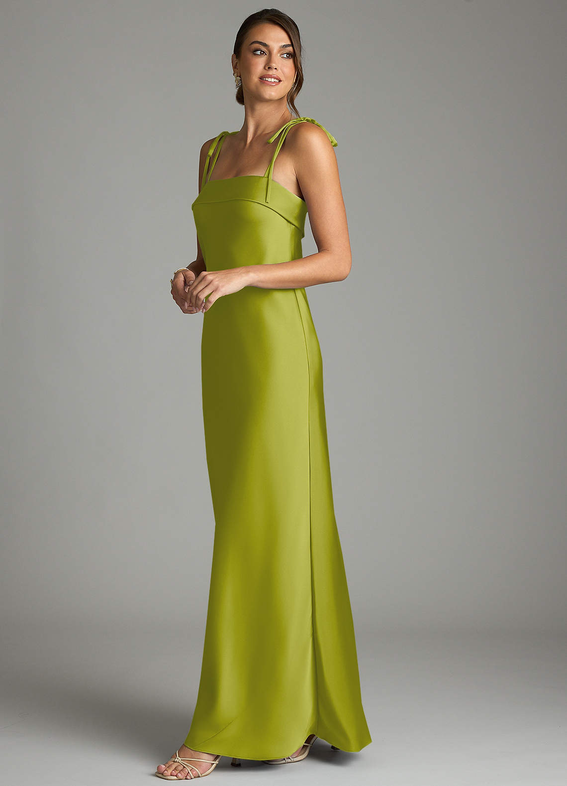 Ellia Sheath Straight-Neck Stretch Satin Bridesmaid Dress in Lemongrass