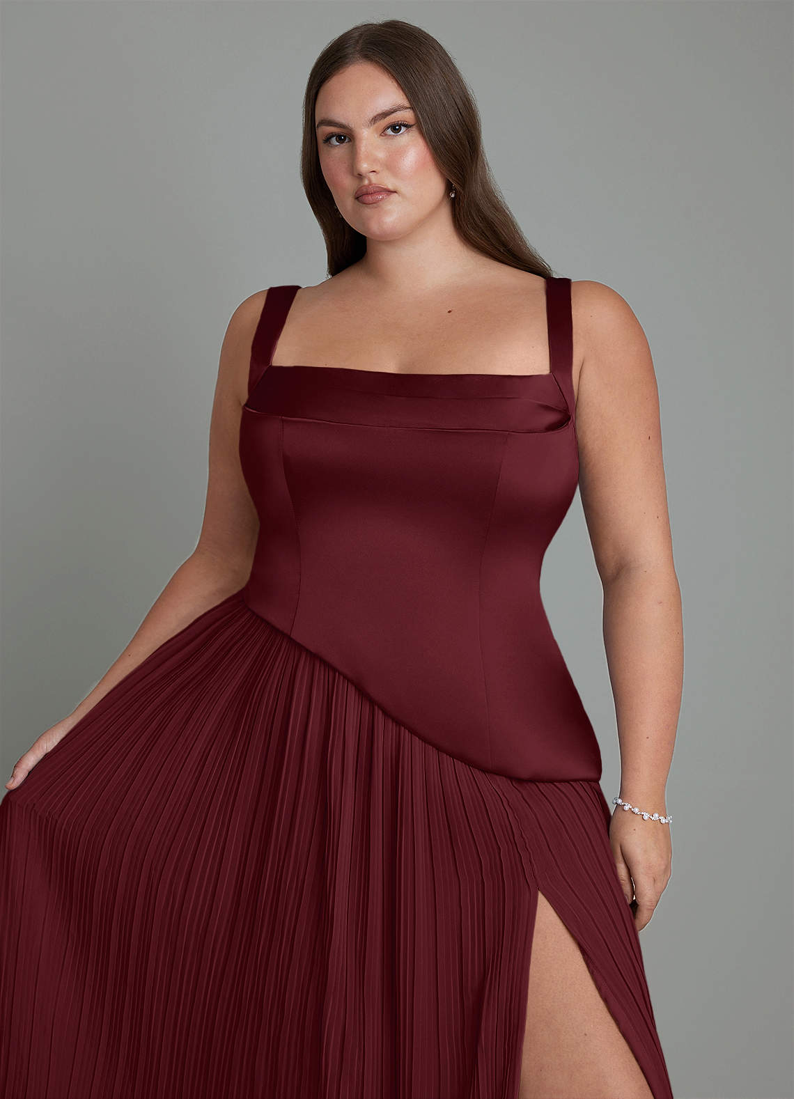 Stephanie A-Line Square-Neck Stretch Satin and Chiffon Bridesmaid Dress