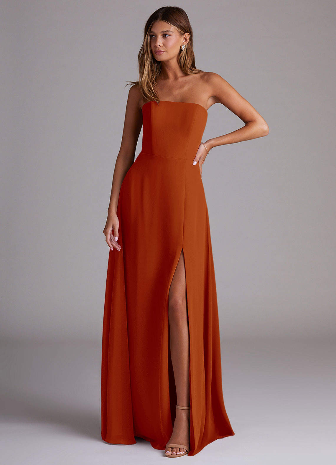 Wren A-Line Straight-Neck Chiffon Bridesmaid Dress in Paprika