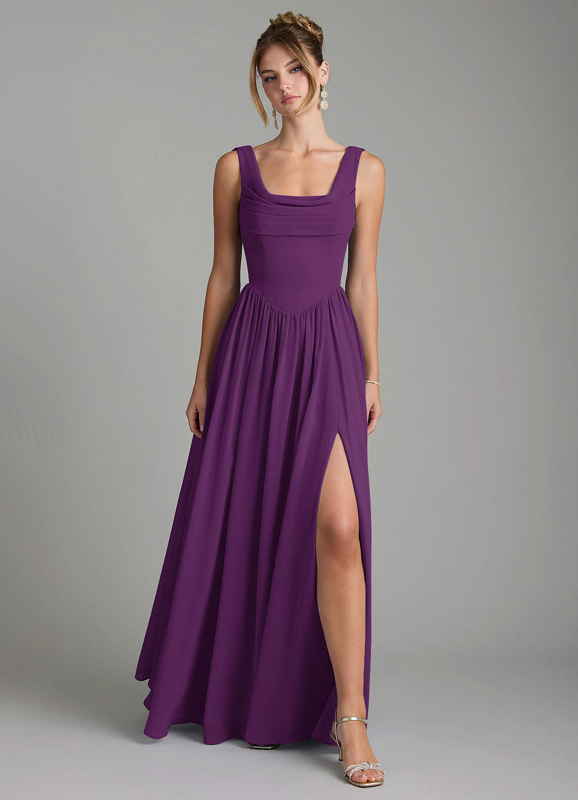 Novi A-Line Square-Neck Chiffon Bridesmaid Dress in Grape