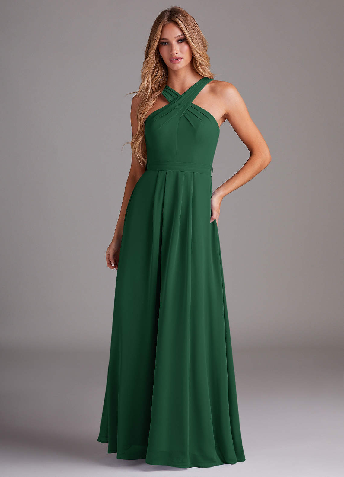 Dixie A-Line Halter Chiffon Bridesmaid Dress in Dark Green