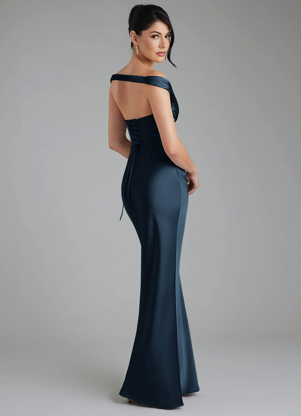 Stella Sheath V-Neck Stretch Satin Bridesmaid Dress in Dark Navy