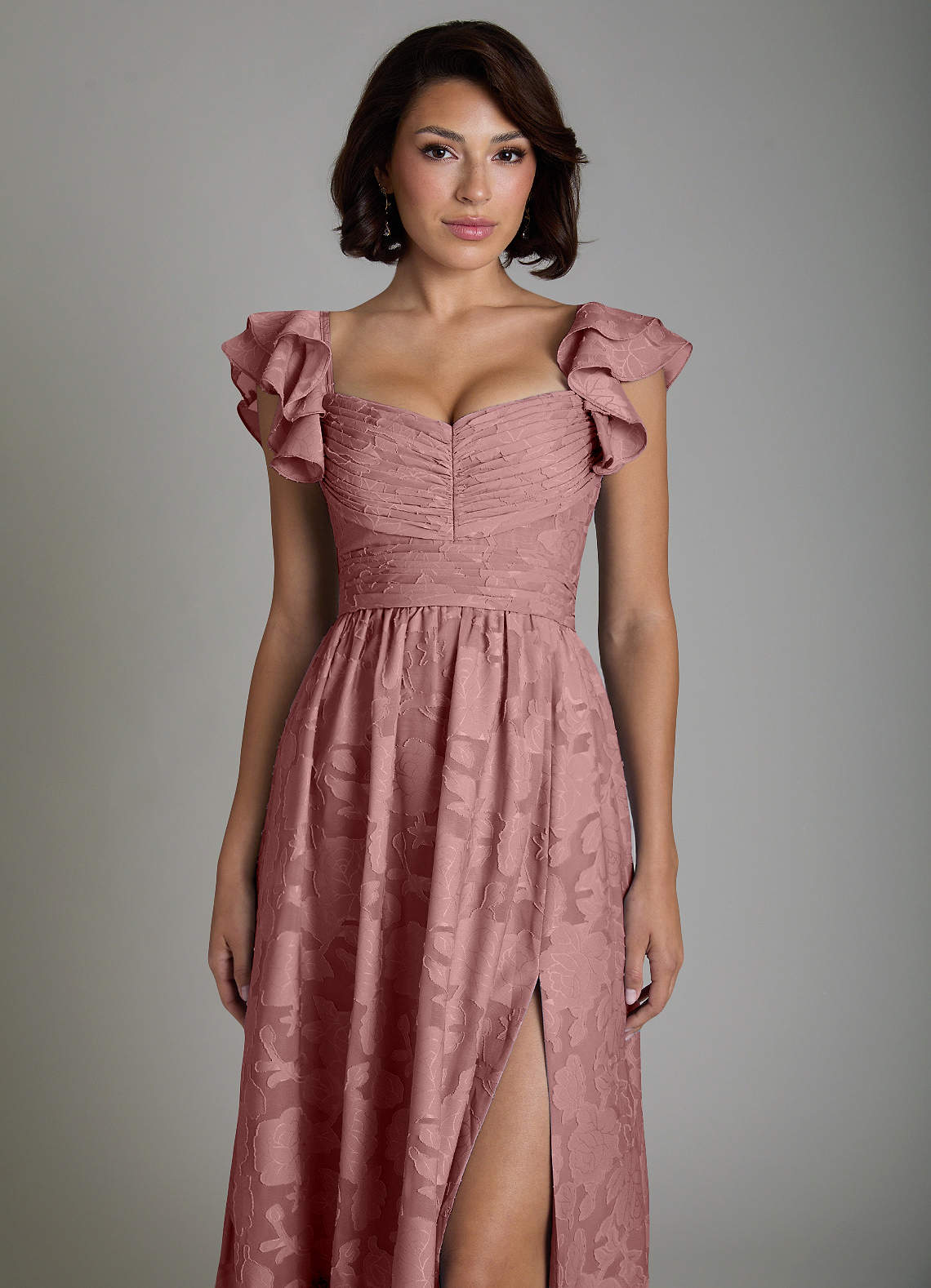 Anaya A-Line V-Neck Floral Burnout Bridesmaid Dress in dusty rose