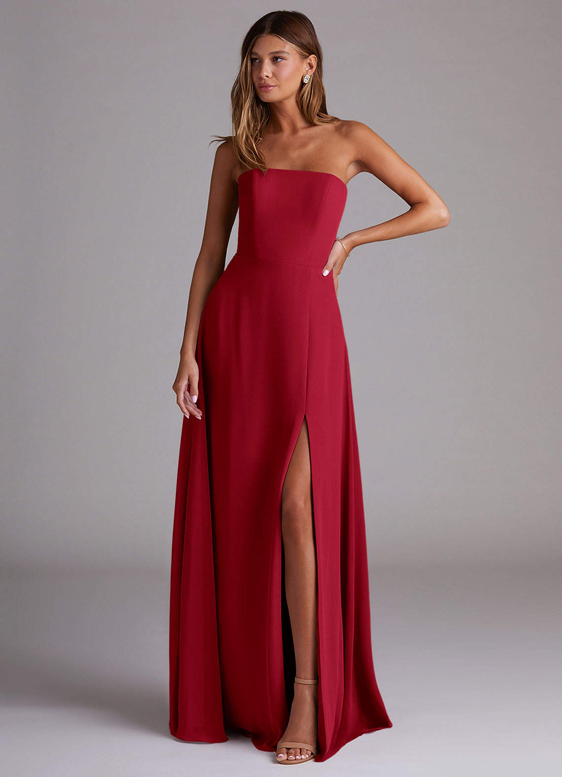 Wren A-Line Straight-Neck Chiffon Bridesmaid Dress in Scarlet