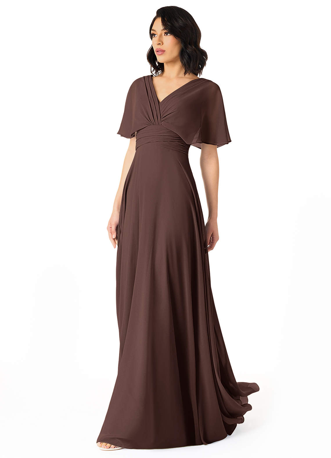Pamela A-Line V-Neck Chiffon Bridesmaid Dress in Ganache