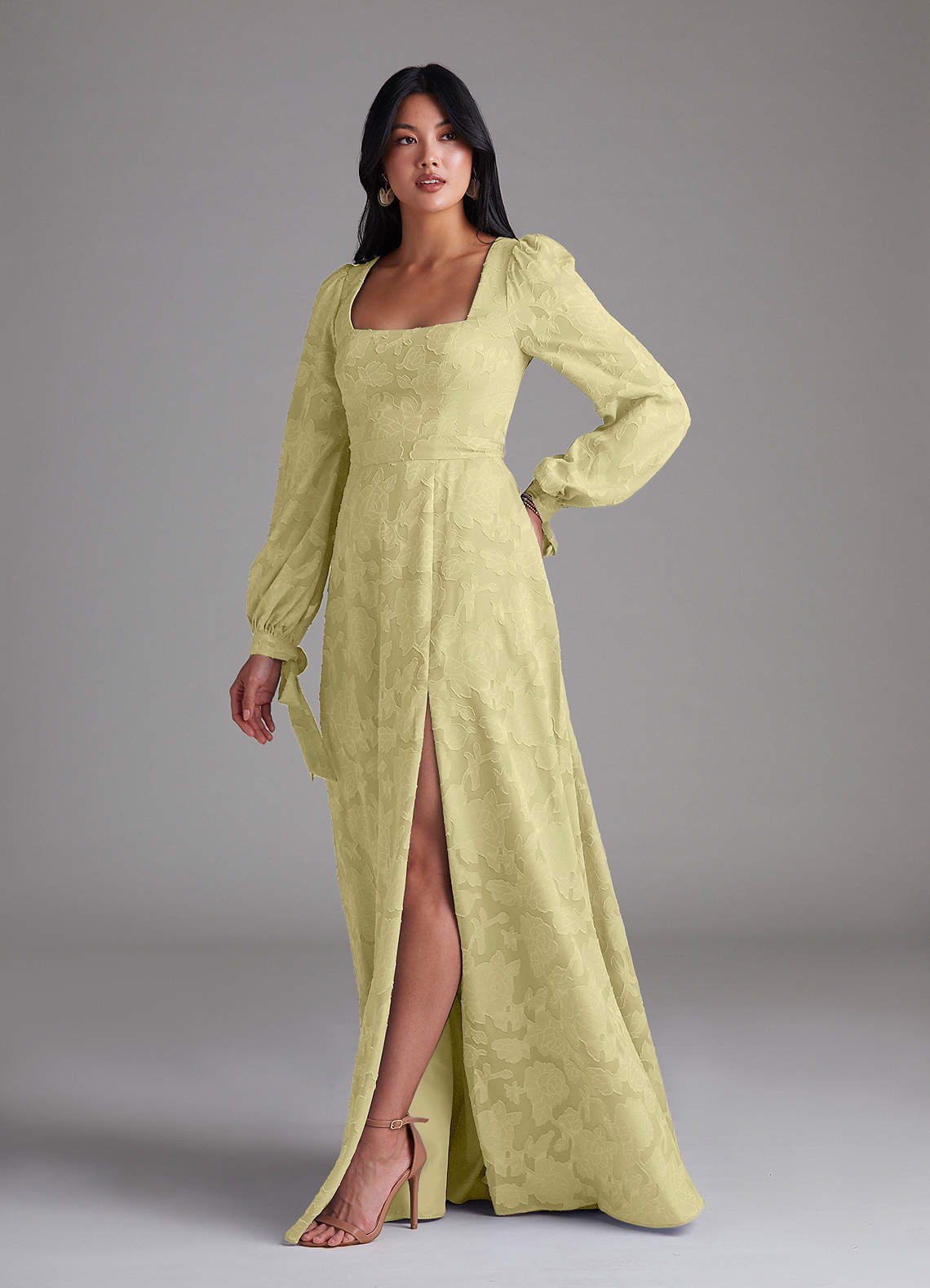 Leonia A-Line Square-Neck Stretch Satin Bridesmaid Dress in Lemon Sorbet