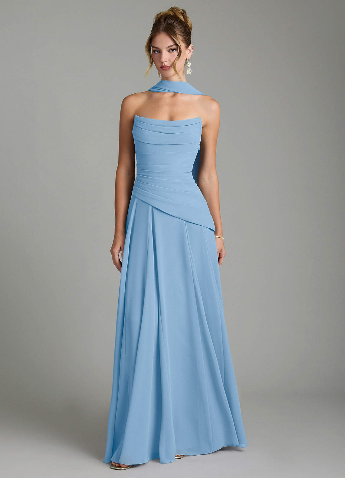Gabriela A-Line Cowl-Neck Chiffon Bridesmaid Dress in Powder Blue