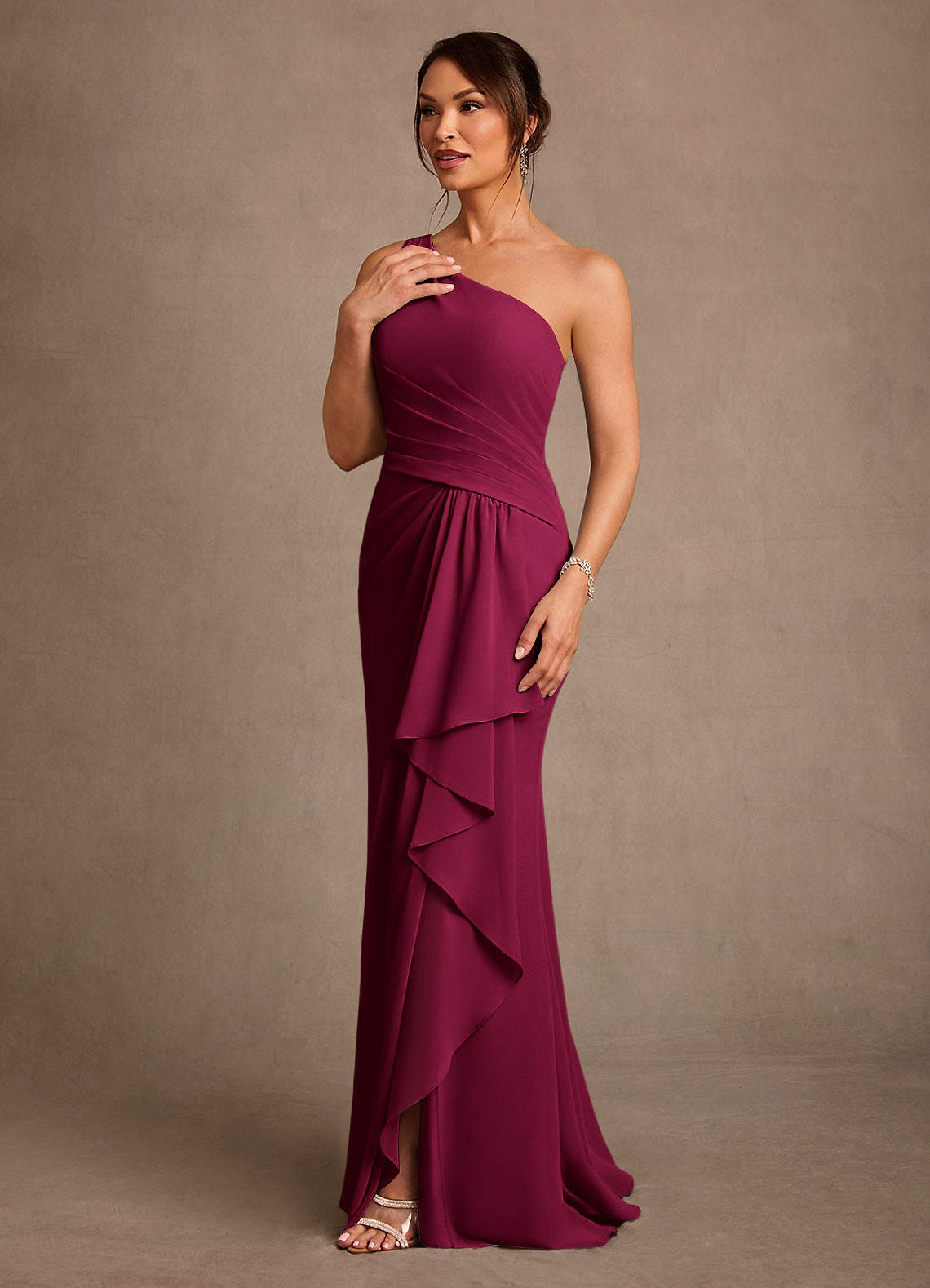 Floy Sheath One-Shoulder Chiffon Mother of the Bride Dress in Burgundy