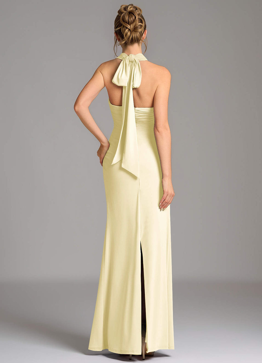 Valentina Mermaid Halter Stretch Jersey Bridesmaid Dress in Lemon Sorbet