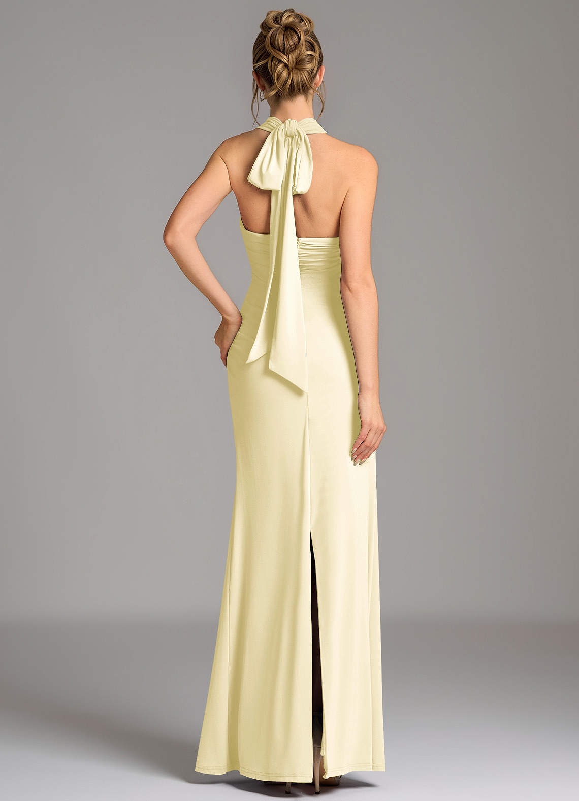 Valentina Mermaid Halter Stretch Jersey Bridesmaid Dress in Lemon Sorbet