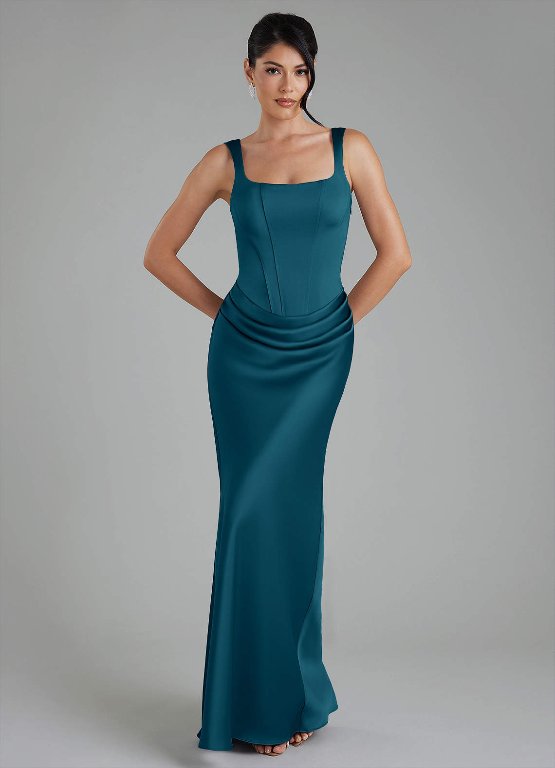 Etta Mermaid Square-Neck Stretch Satin Bridesmaid Dress in Ink Blue