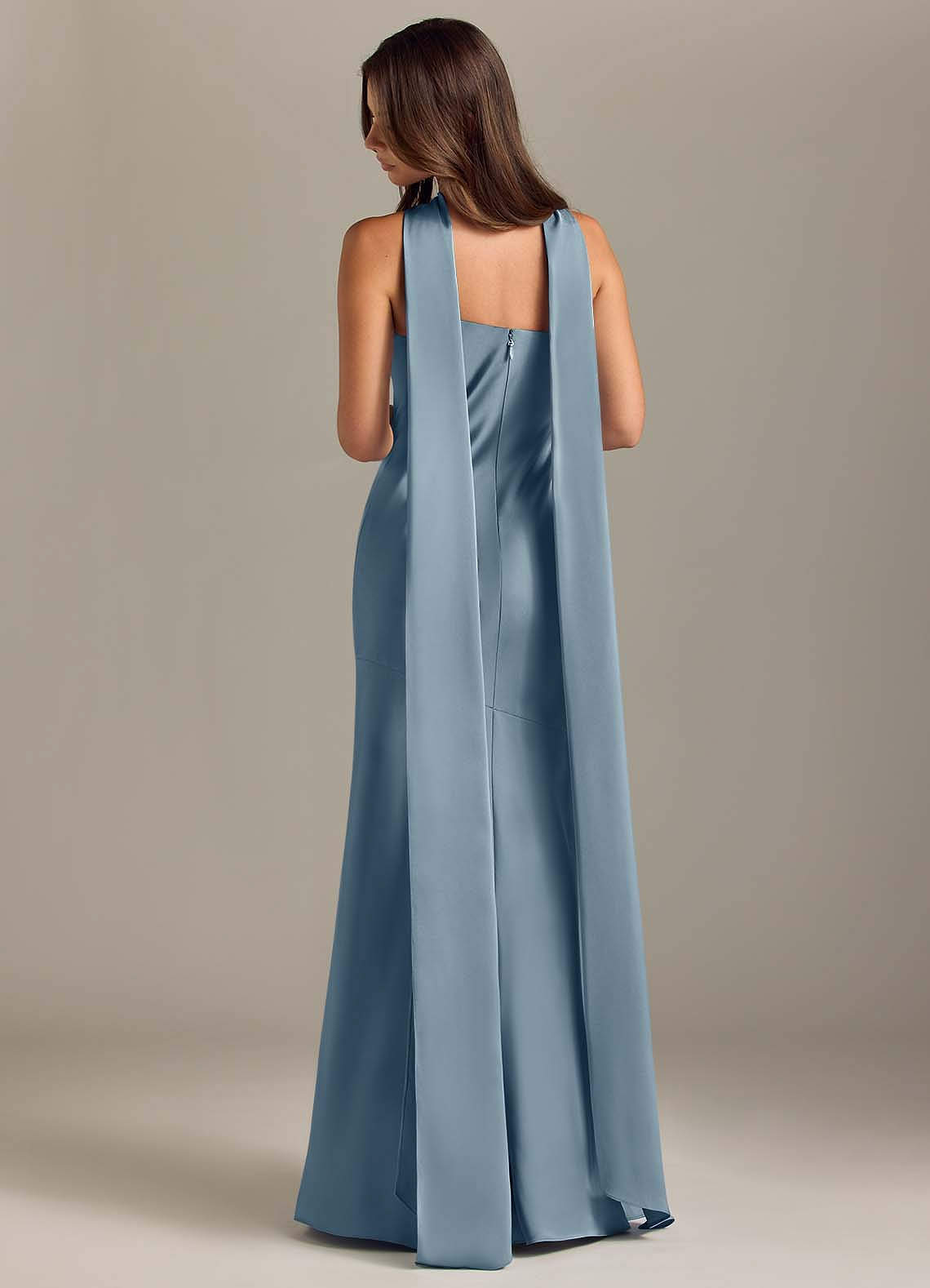 Kinsley Mermaid Halter Stretch Satin Bridesmaid Dress in dusty blue