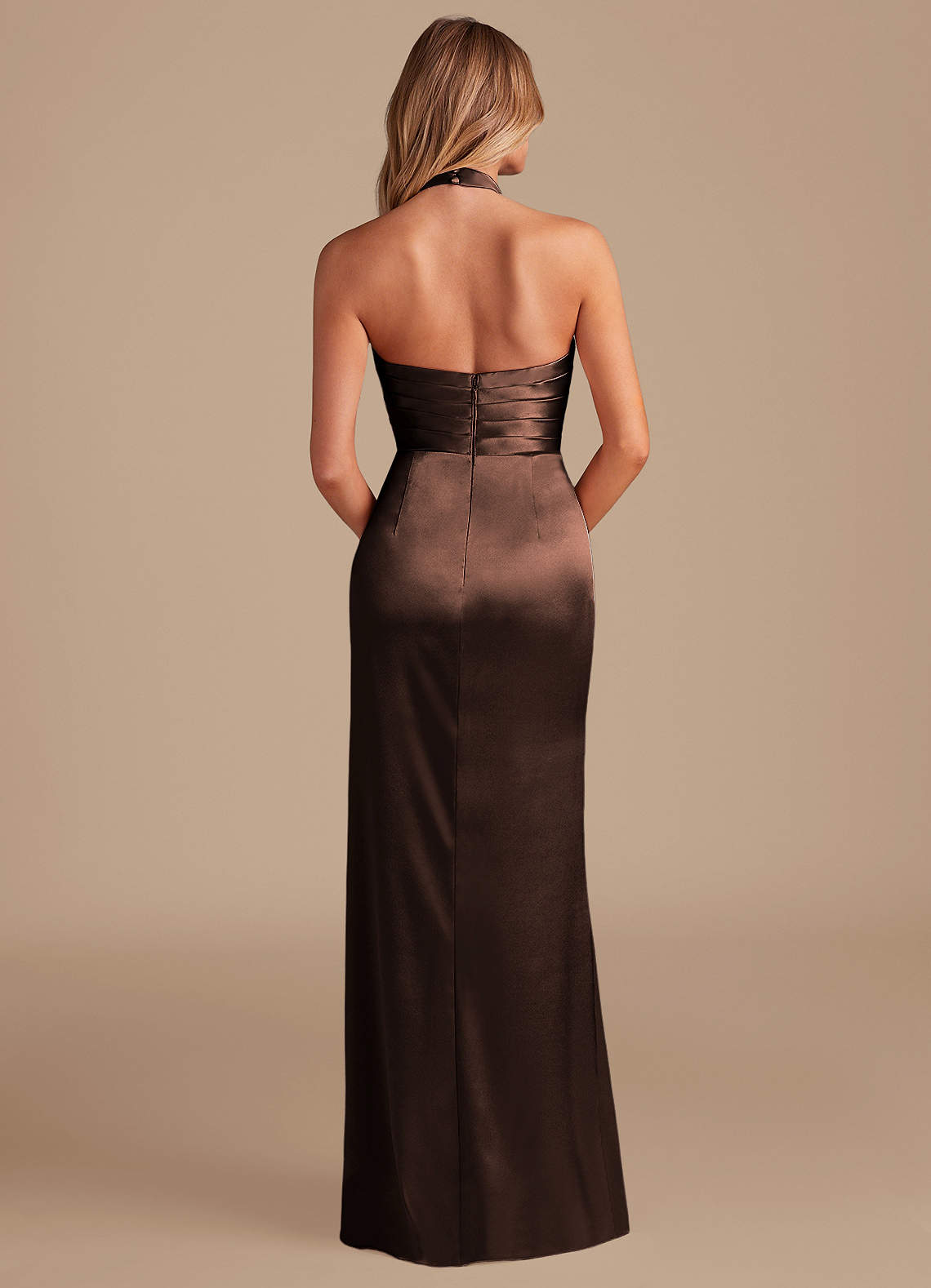 Jemma Sheath High-Neck Metallic Satin Bridesmaid Dress