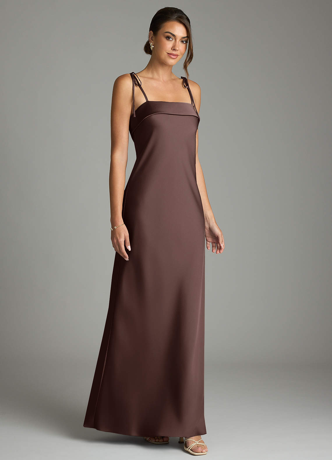 Ellia Sheath Straight-Neck Stretch Satin Bridesmaid Dress in Ganache