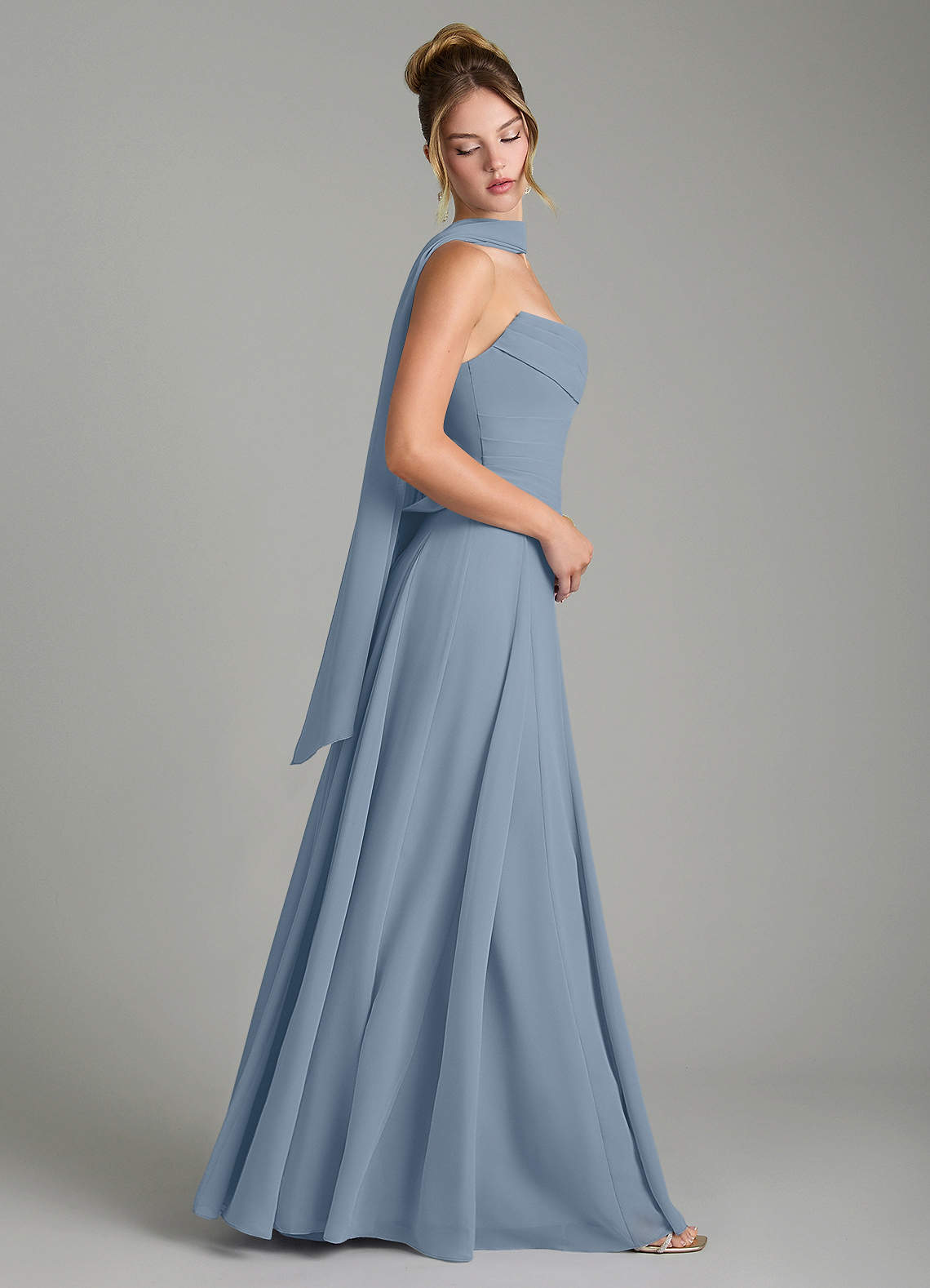 Gabriela A-Line Cowl-Neck Chiffon Bridesmaid Dress in dusty blue