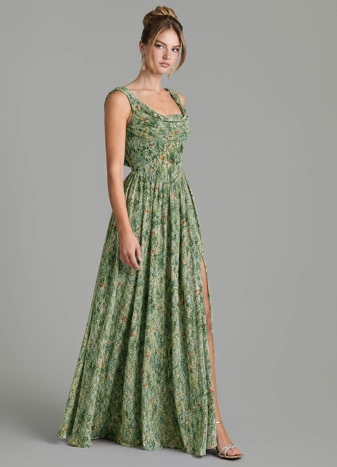 Novi A-Line Square-Neck Chiffon Bridesmaid Dress in Meadow Bloom