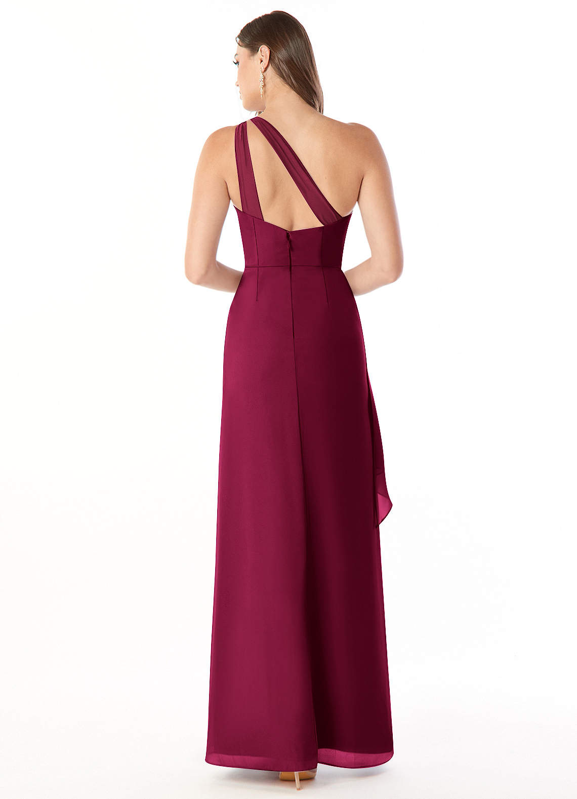 Maive Sheath One-Shoulder Chiffon Bridesmaid Dress in Burgundy