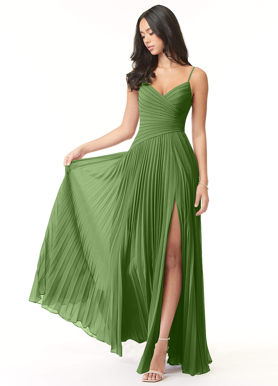 Vini A-Line V-Neck Chiffon Bridesmaid Dress in Basil