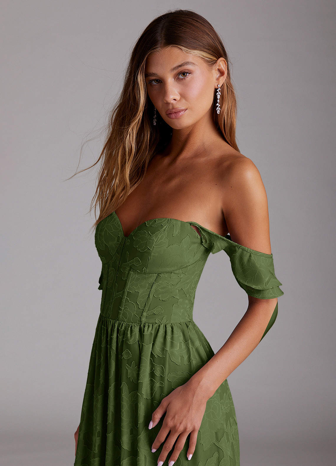 Denisse A-Line Sweetheart Floral Burnout Wedding Guest Dress in Olive