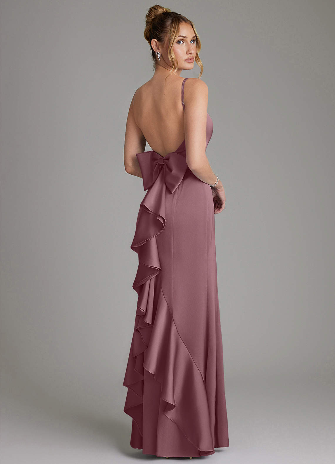 Zherra Mermaid Scoop-Neck Stretch Satin Bridesmaid Dress in Amethyst
