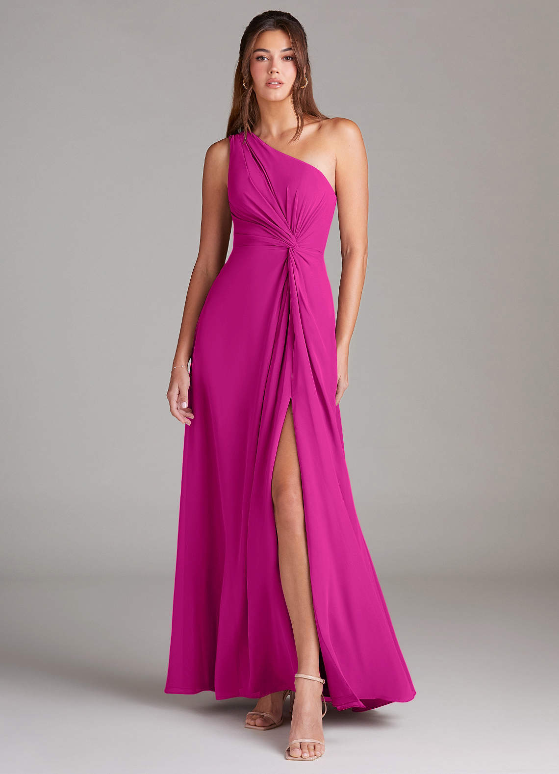 Brooke A-Line One-Shoulder Chiffon Bridesmaid Dress in Fuchsia