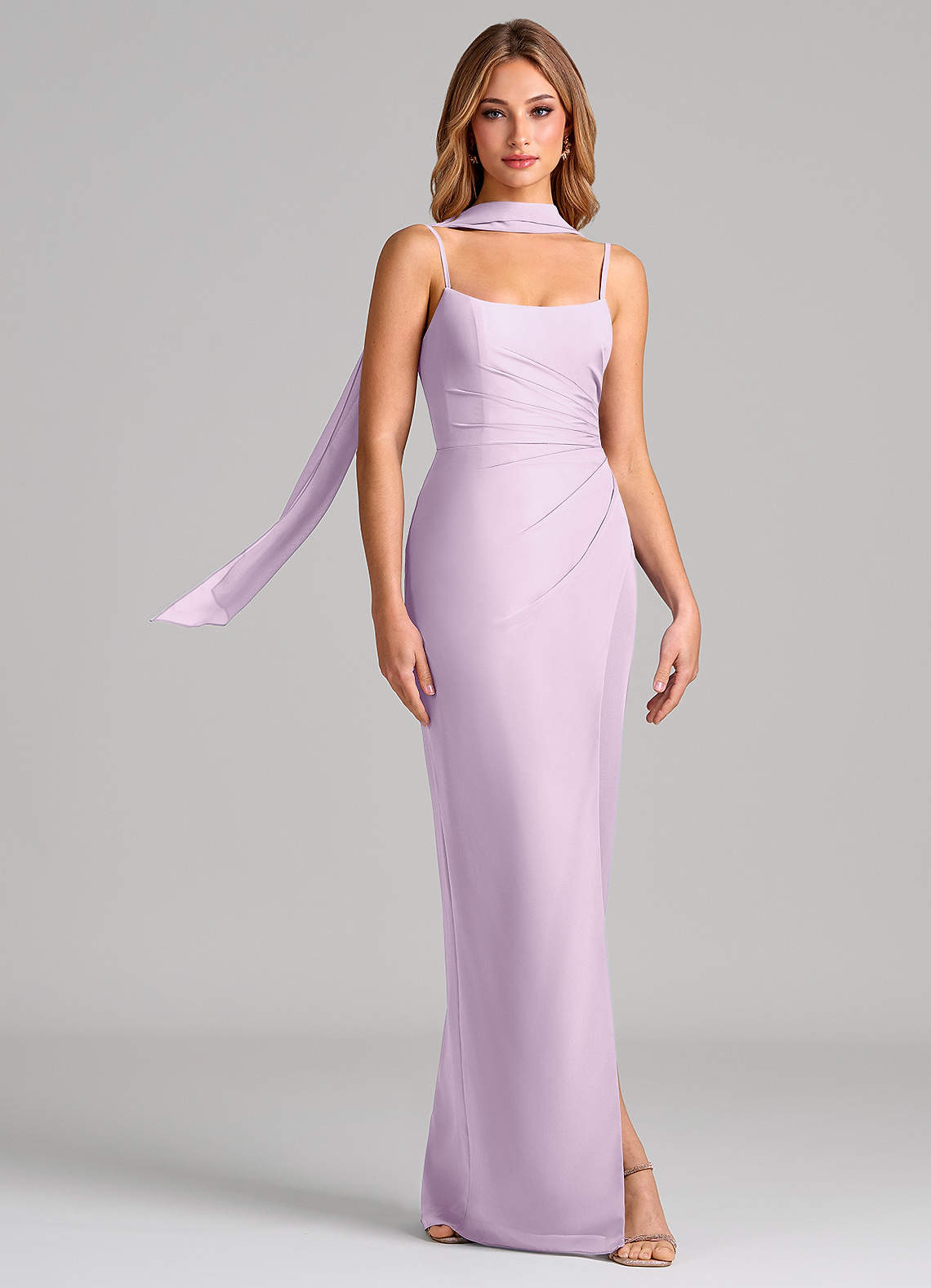Calandra Sheath Scoop-Neck Chiffon Bridesmaid Dress in Frosted Lilac