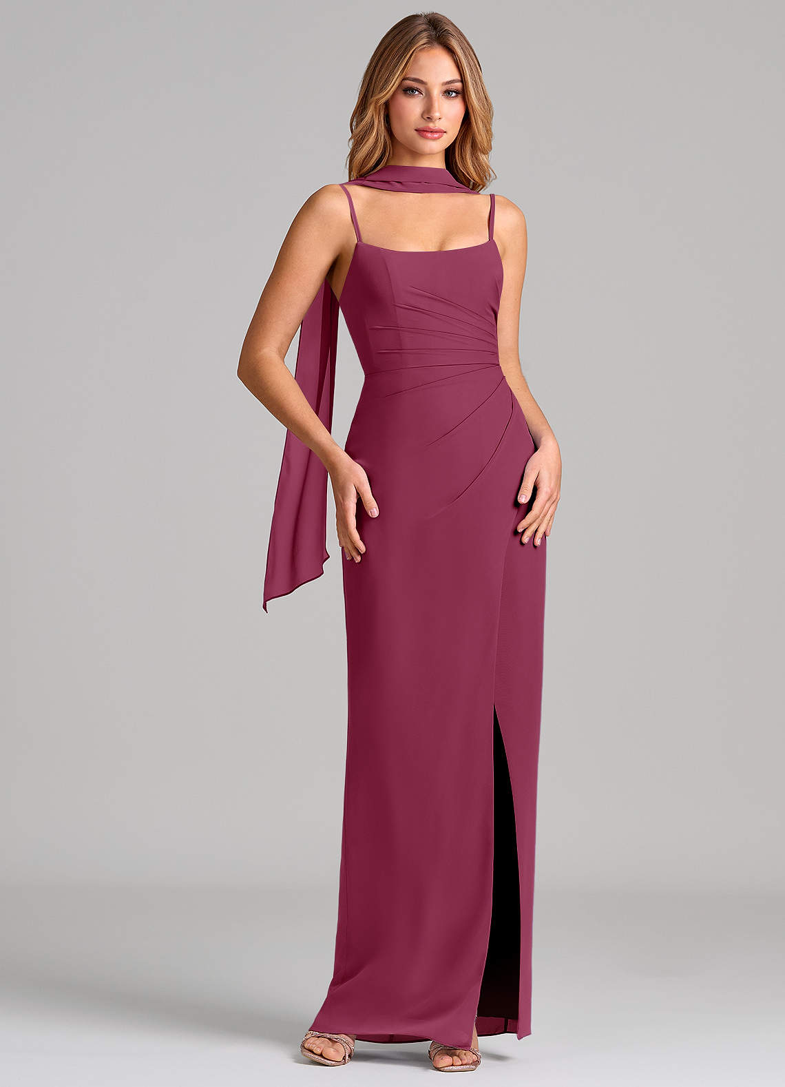 Calandra Sheath Scoop-Neck Chiffon Bridesmaid Dress in Mulberry