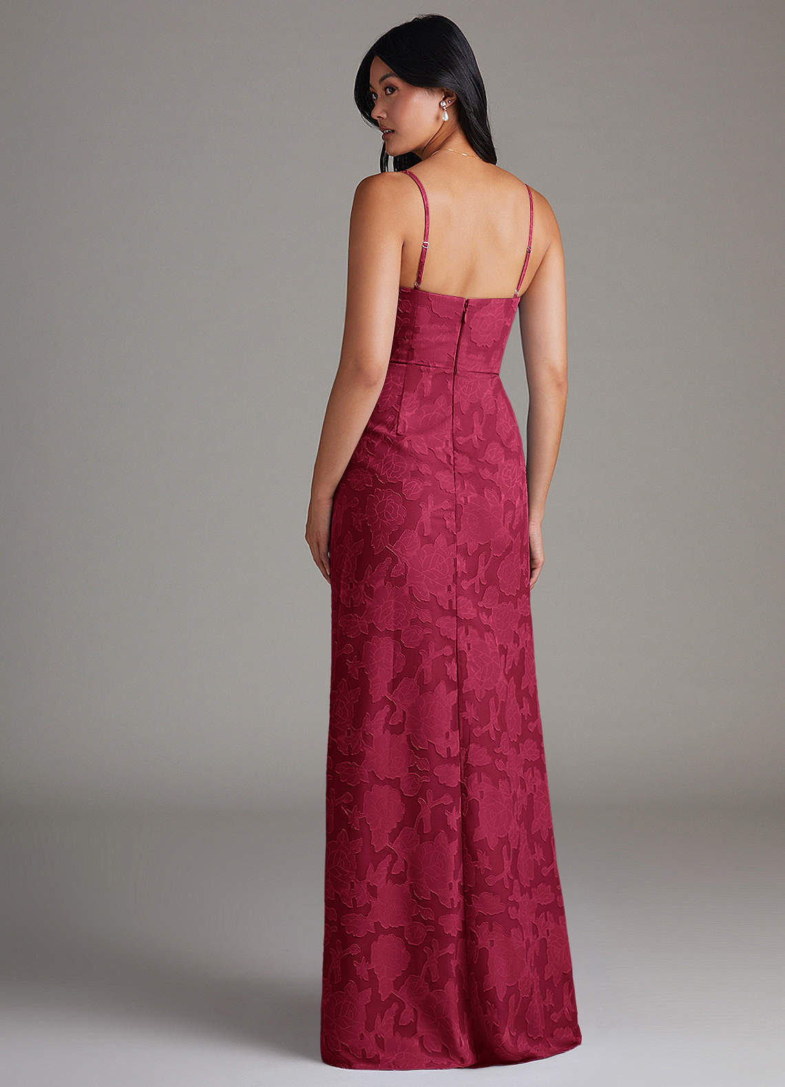 Maci Sheath V-Neck Floral Burnout Bridesmaid Dress in Burgundy
