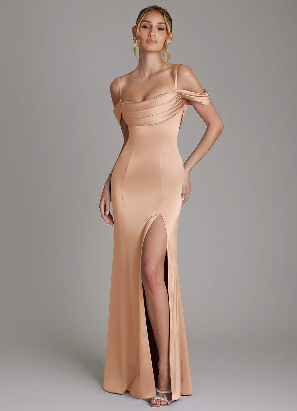 Nira Mermaid Sweetheart Stretch Satin Bridesmaid Dress in English Rose