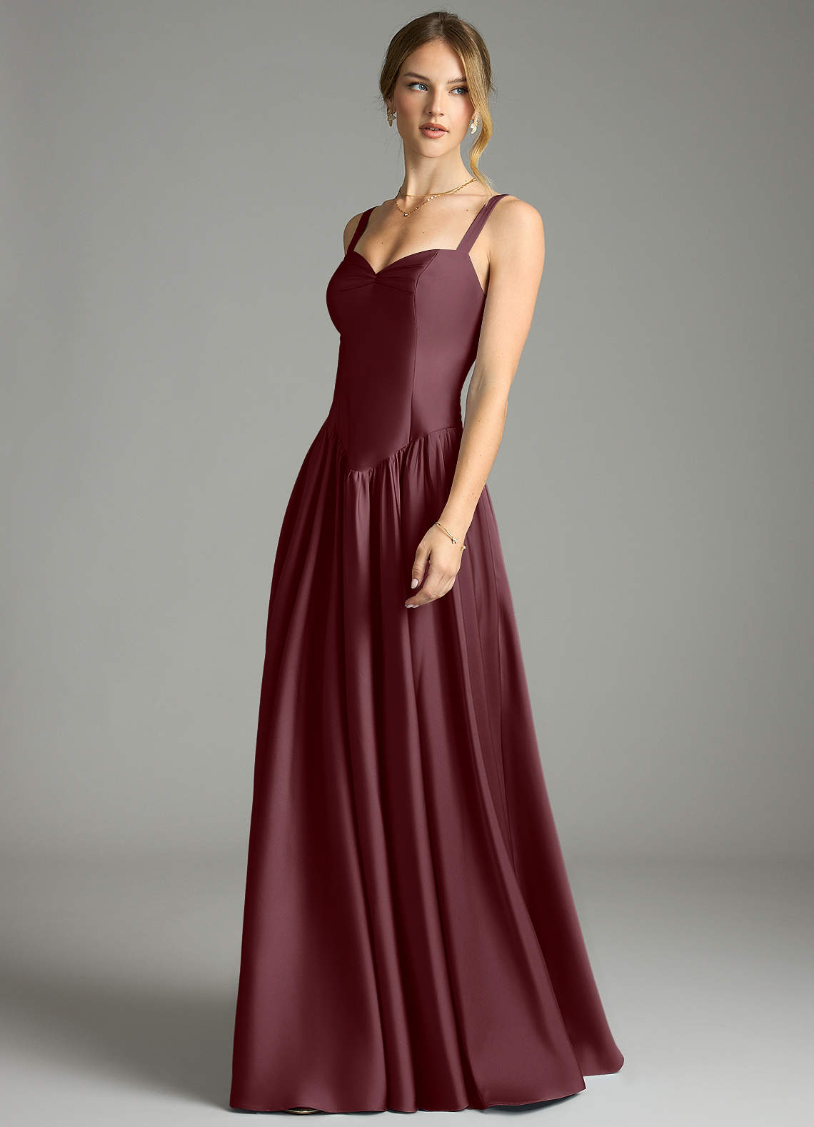 Evadina A-Line Sweetheart Stretch Satin Bridesmaid Dress in Sangria