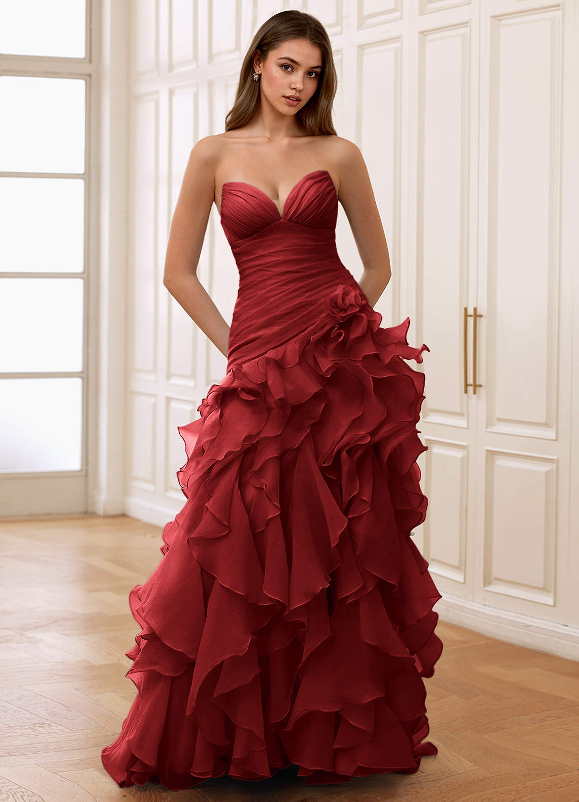 Christabelle Mermaid Sweetheart Chiffon Evening Dress in Burgundy