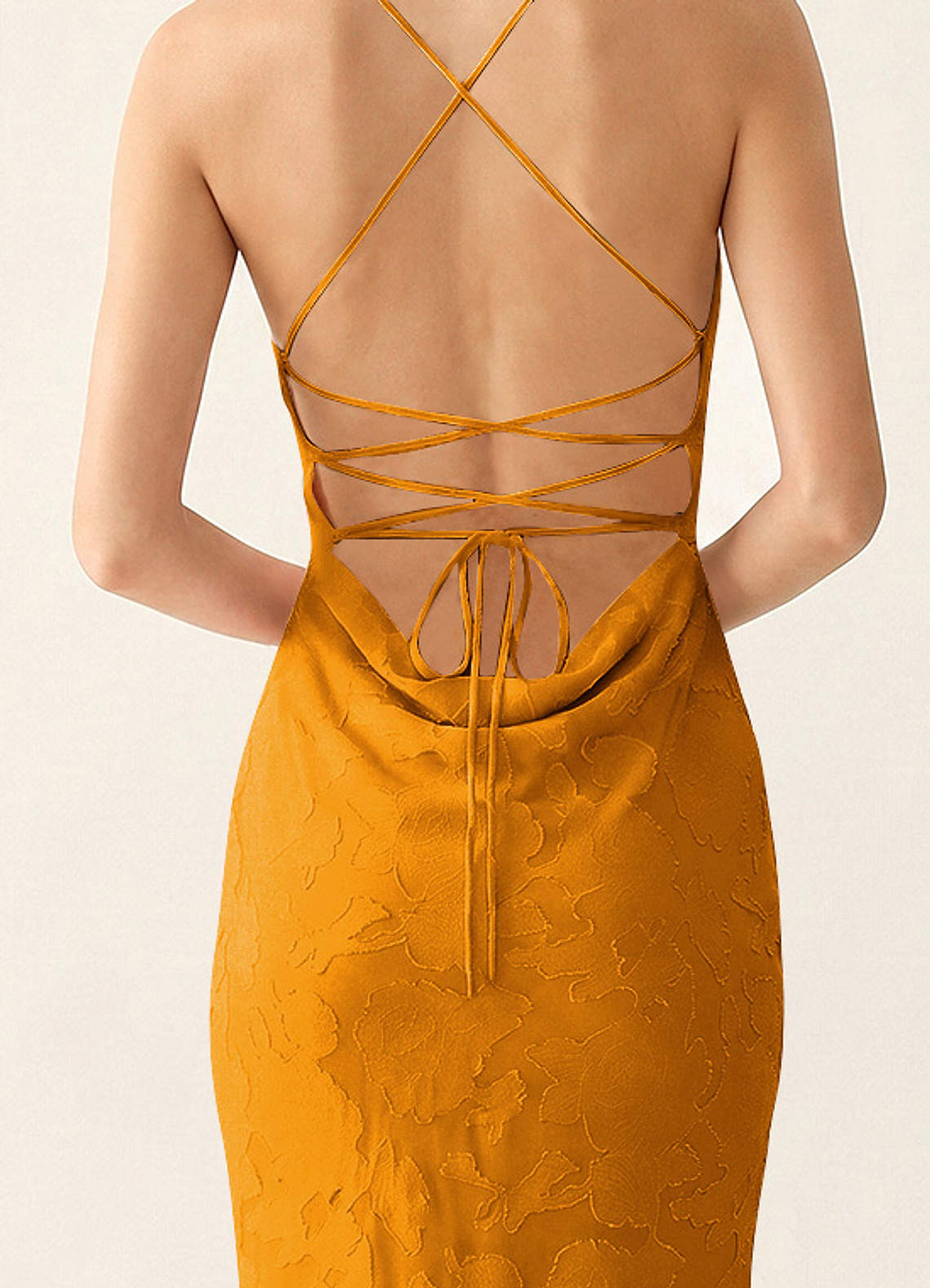 Natasha Mermaid Spaghetti-Strap Floral Burnout Evening Dress in butterscotch