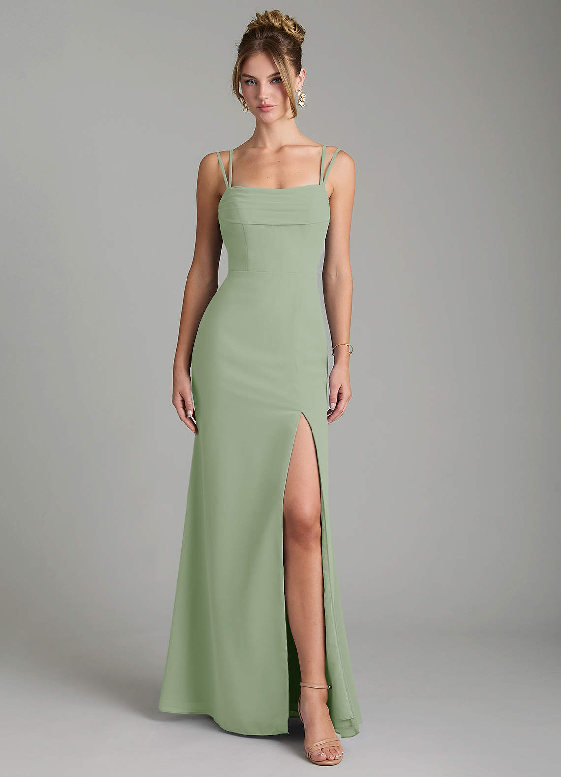 Egypt Sheath Sweetheart Chiffon Bridesmaid Dress in Dusty Sage