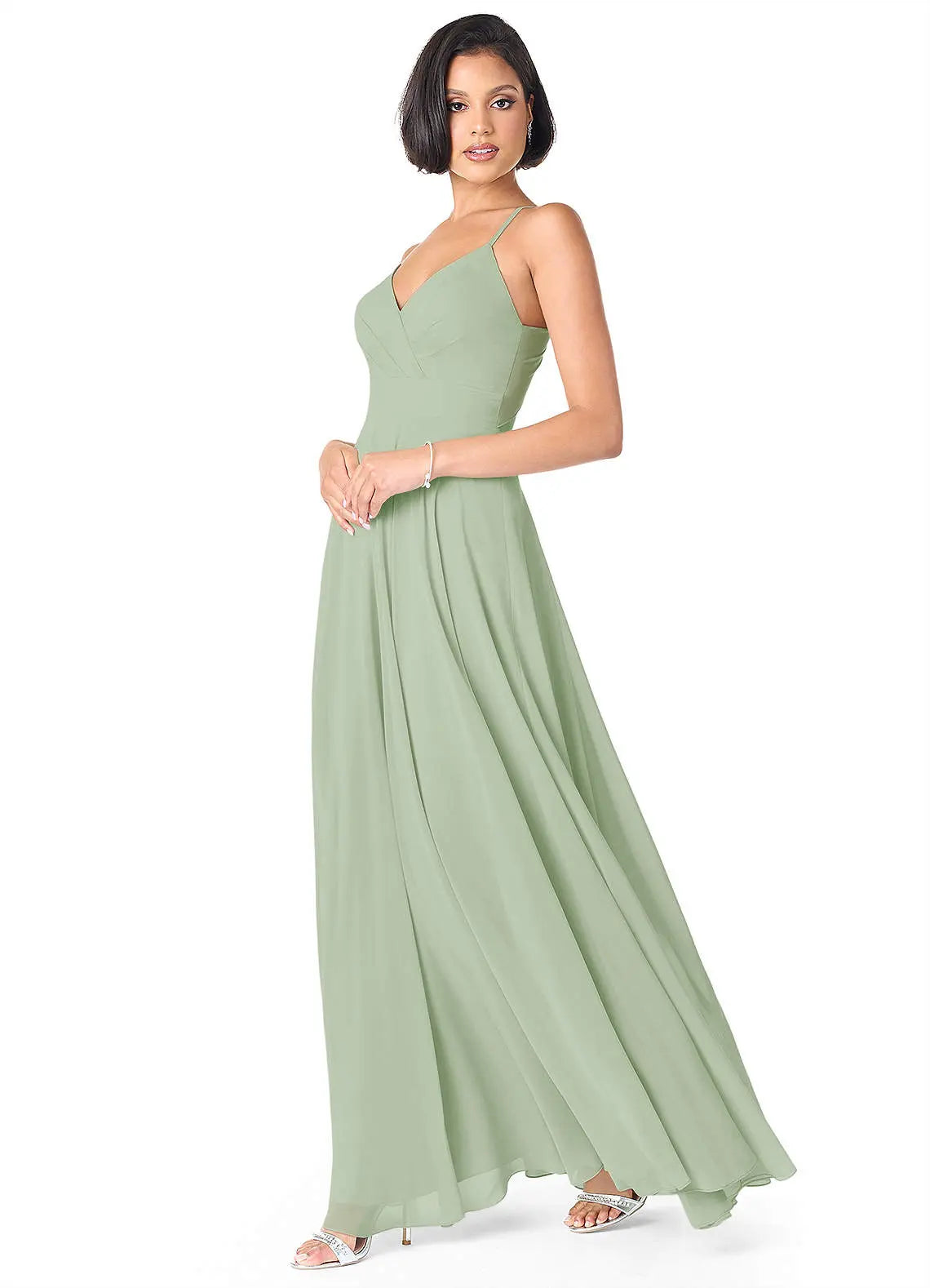 Avelina A-Line V-Neck Chiffon Bridesmaid Dress in Dusty Sage
