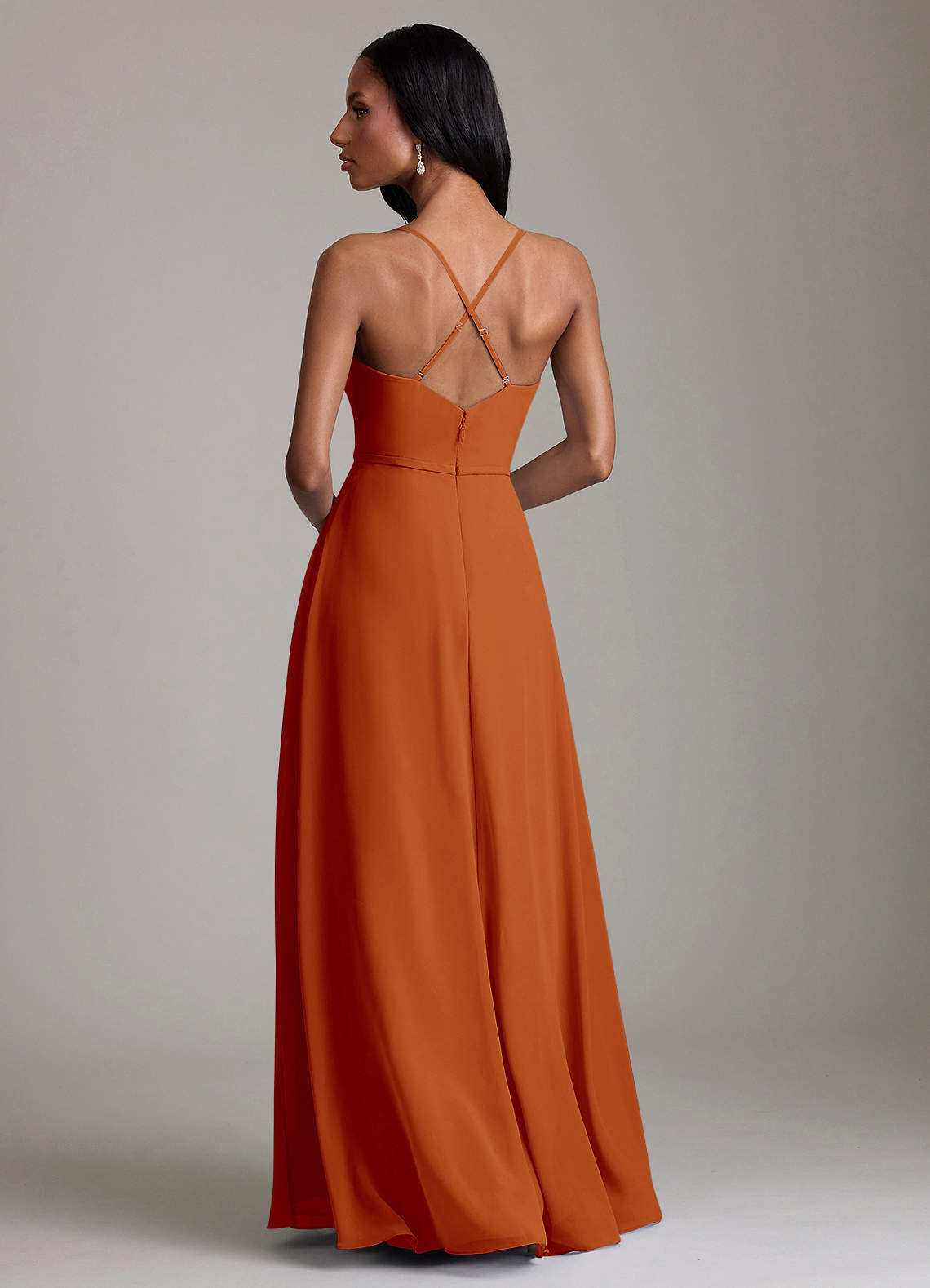 Naeem A-Line V-Neck Chiffon Bridesmaid Dress in Paprika