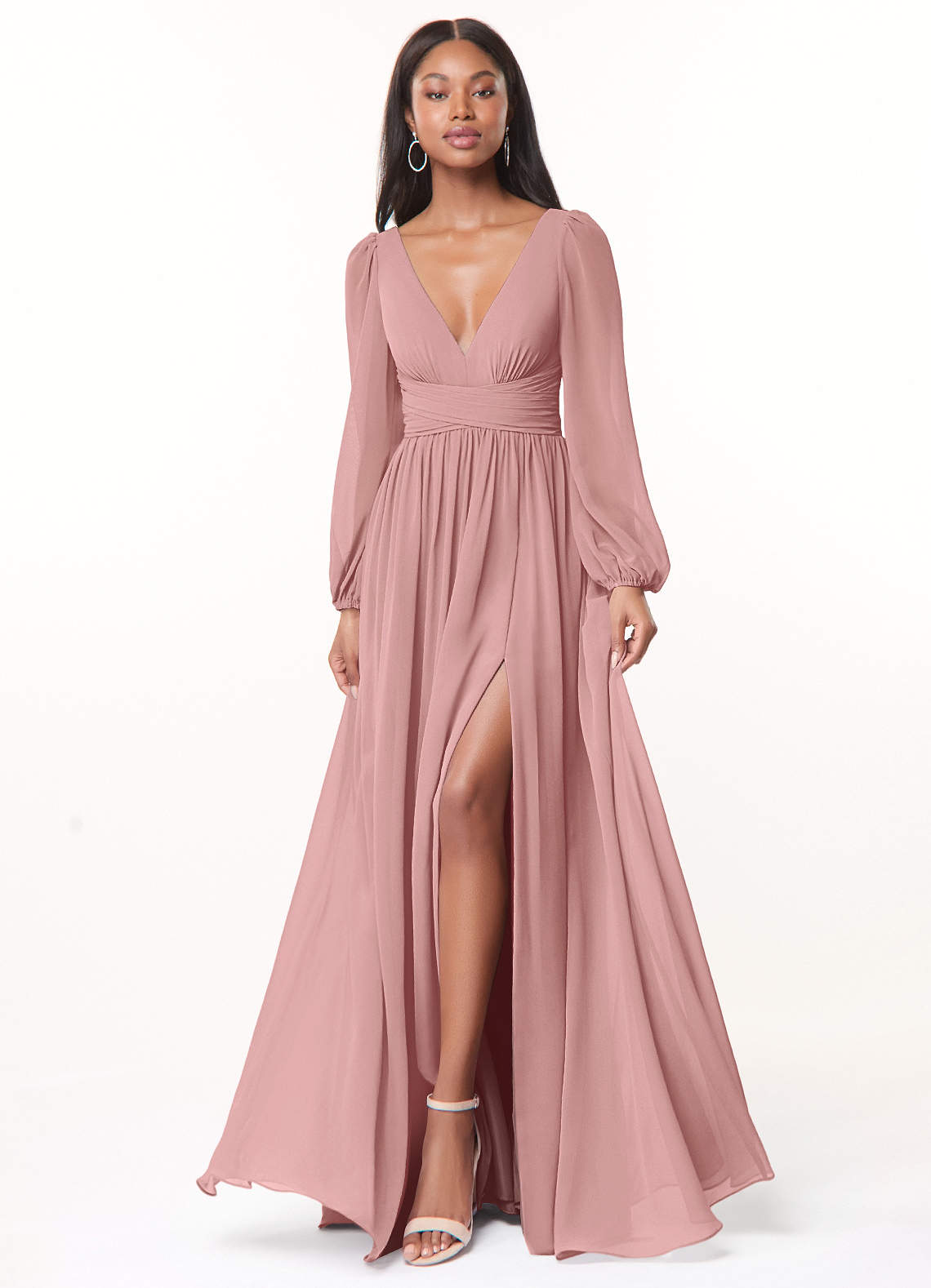 Norah A-Line V-Neck Chiffon Bridesmaid Dress in dusty rose