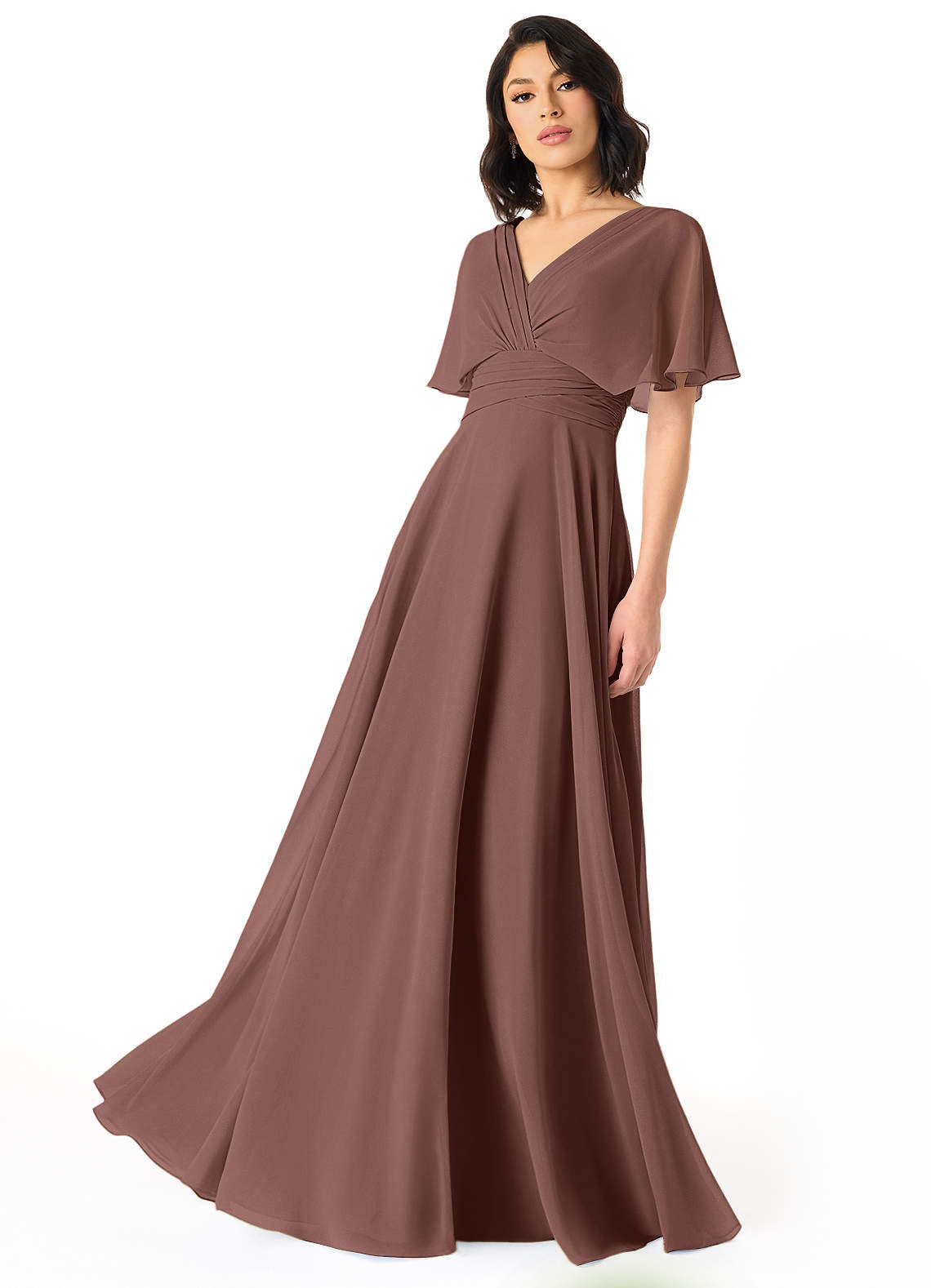 Pamela A-Line V-Neck Chiffon Bridesmaid Dress in Espresso