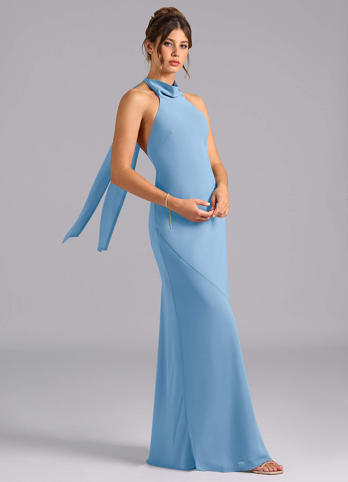Velli Mermaid Halter Chiffon Bridesmaid Dress in Powder Blue
