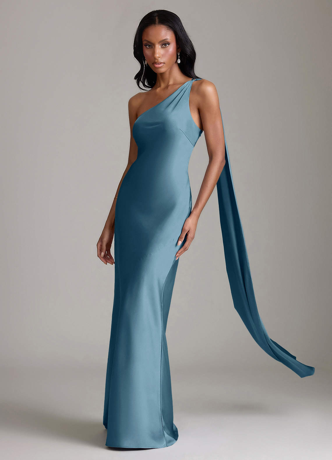 Juniper Mermaid One-Shoulder Stretch Satin Bridesmaid Dress in Bermuda