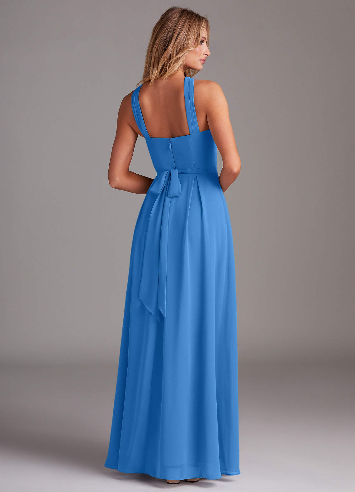 Dixie A-Line Halter Chiffon Bridesmaid Dress in Blue Jay