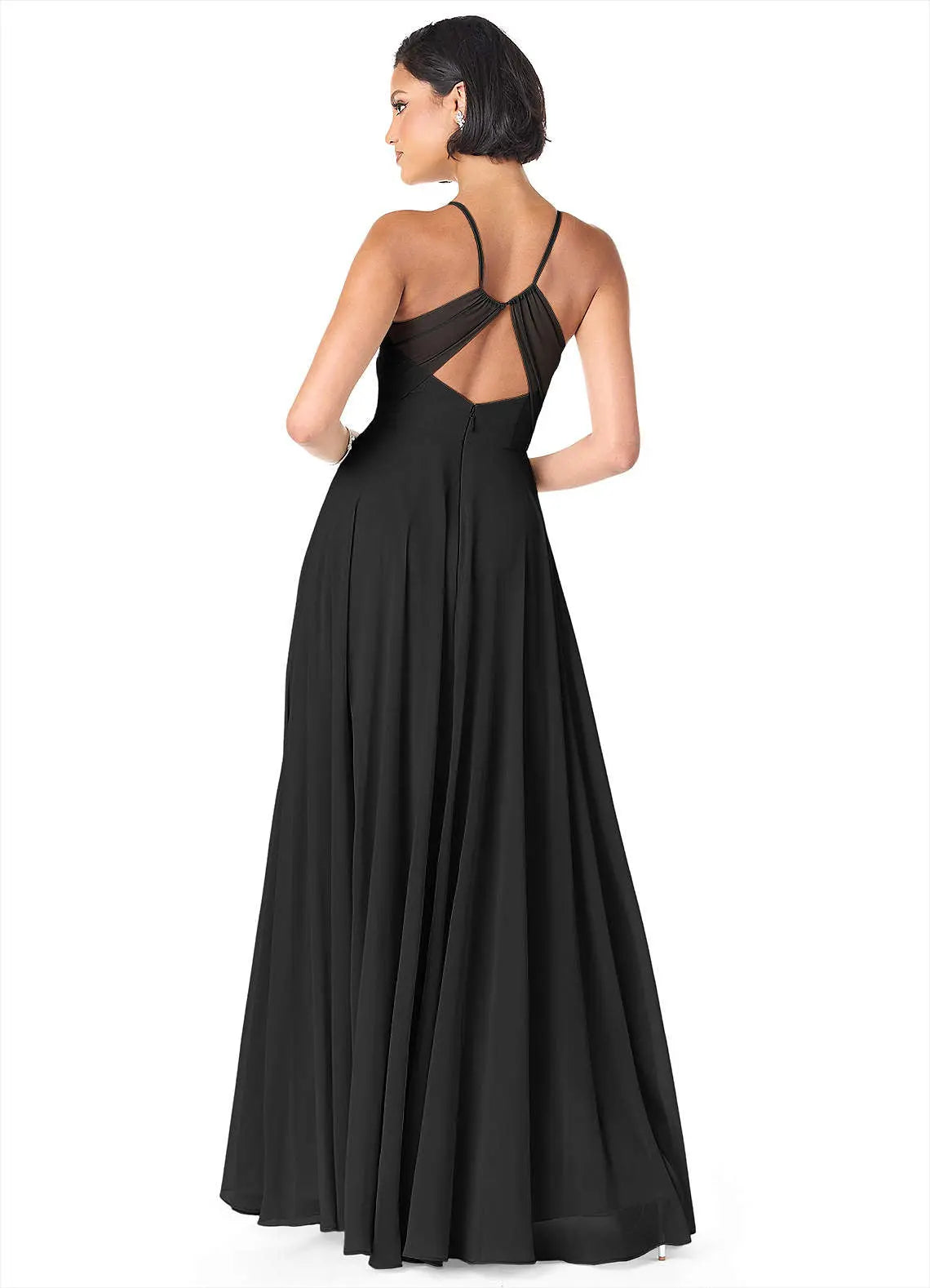 Avelina A-Line V-Neck Chiffon Bridesmaid Dress in black