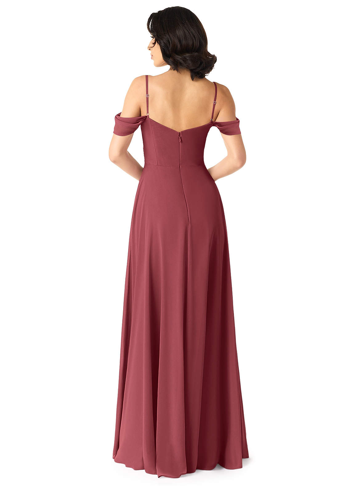 Tancie A-Line Off-the-Shoulder Chiffon Bridesmaid Dress in Merlot
