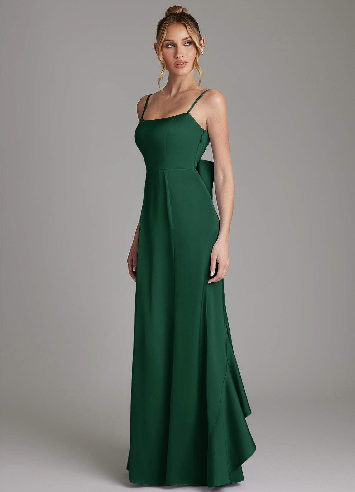 Zherra Mermaid Scoop-Neck Stretch Satin Bridesmaid Dress in Dark Green