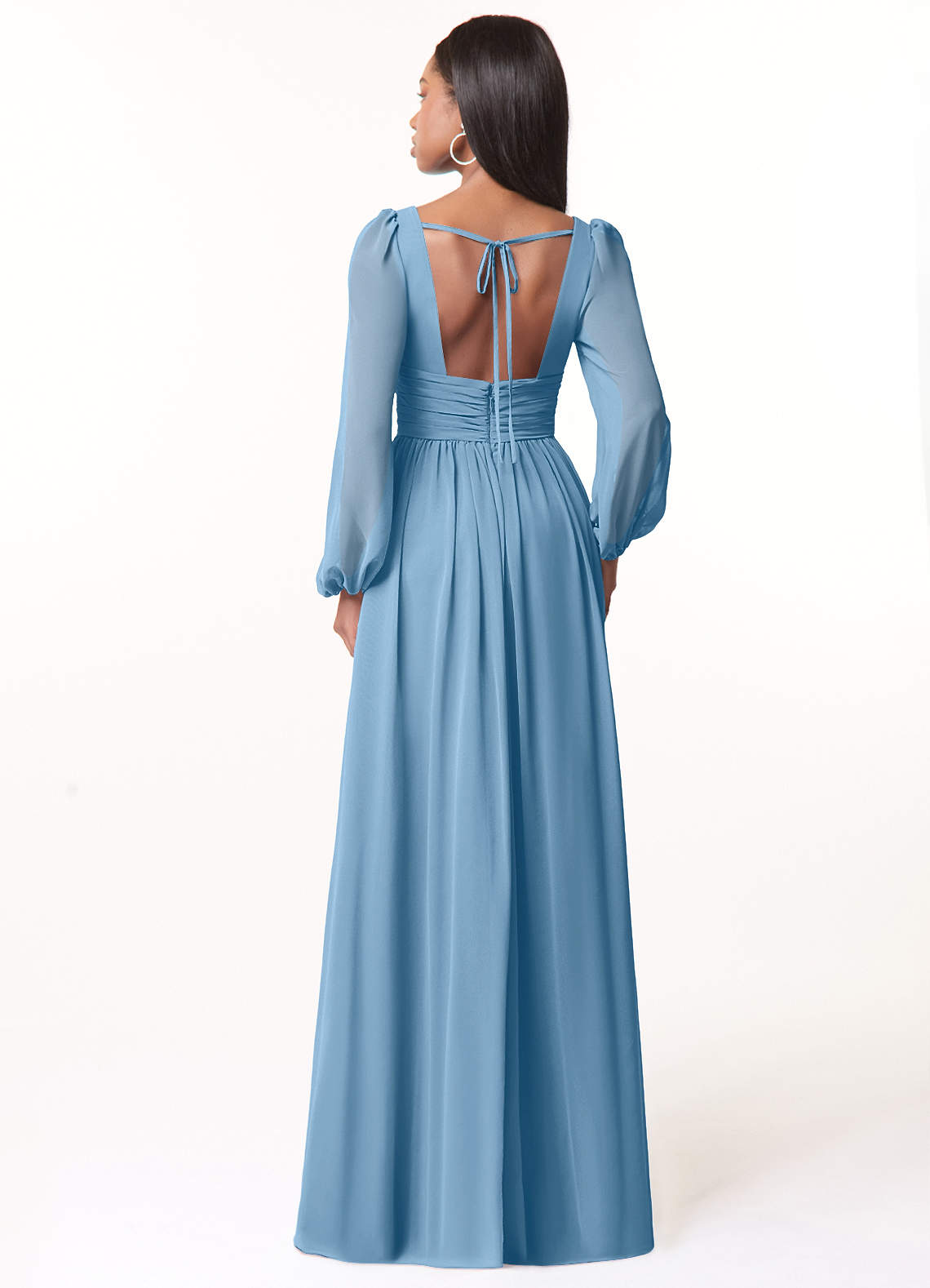 Norah A-Line V-Neck Chiffon Bridesmaid Dress in Steel Blue