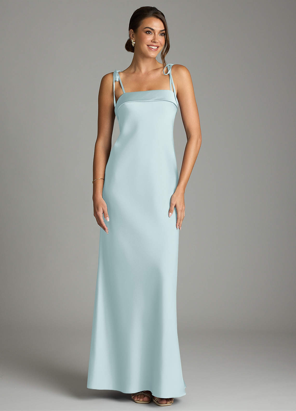Ellia Sheath Straight-Neck Stretch Satin Bridesmaid Dress in Mist