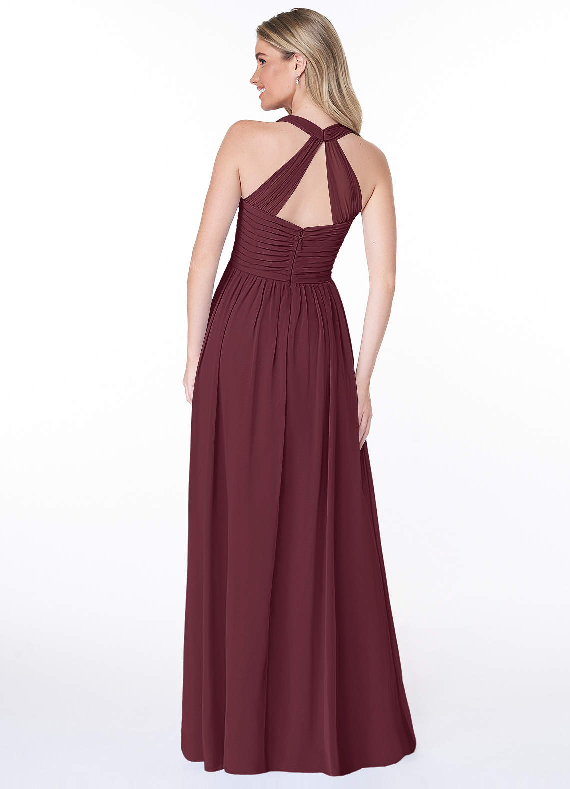 Jaclyn A-Line Halter Chiffon Bridesmaid Dress in Cabernet