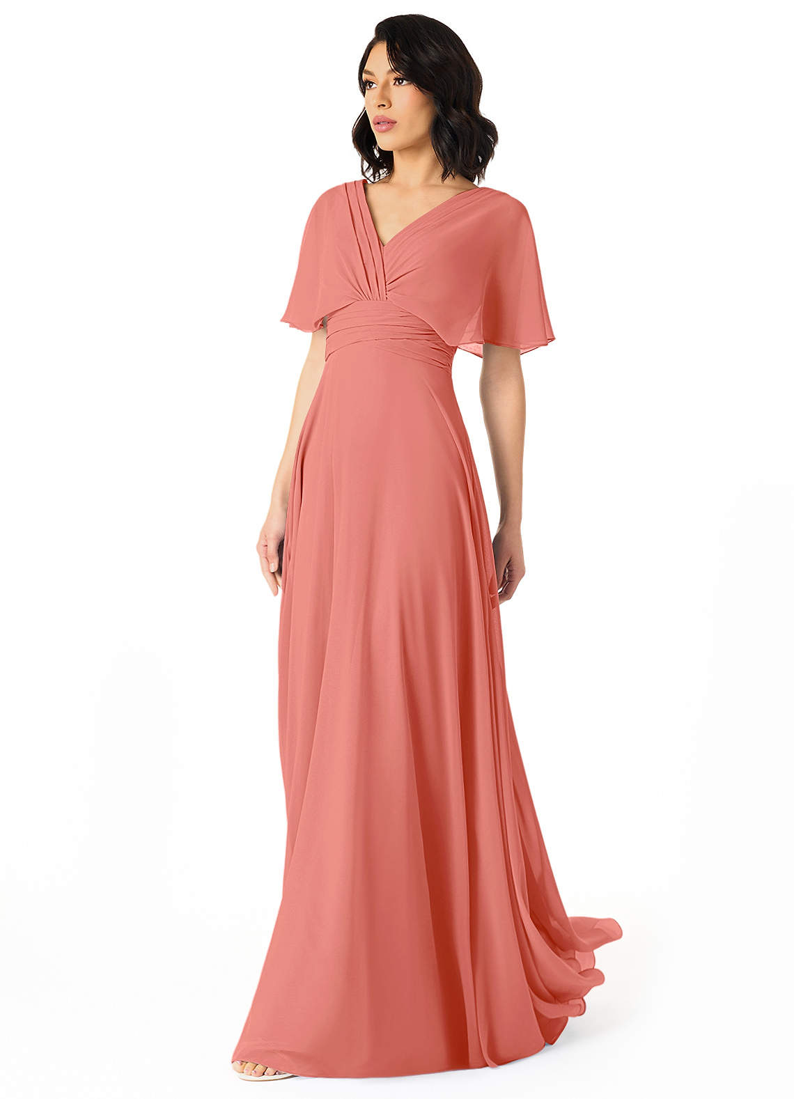 Pamela A-Line V-Neck Chiffon Bridesmaid Dress in Salmon Pink
