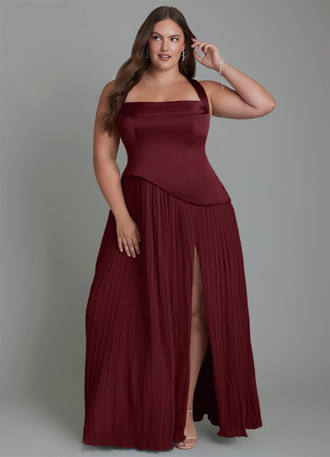 Stephanie A-Line Square-Neck Stretch Satin and Chiffon Bridesmaid Dress